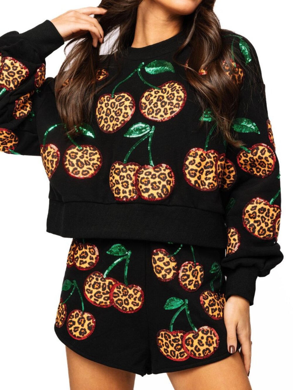 Black Leopard Cherry Sweatshirt